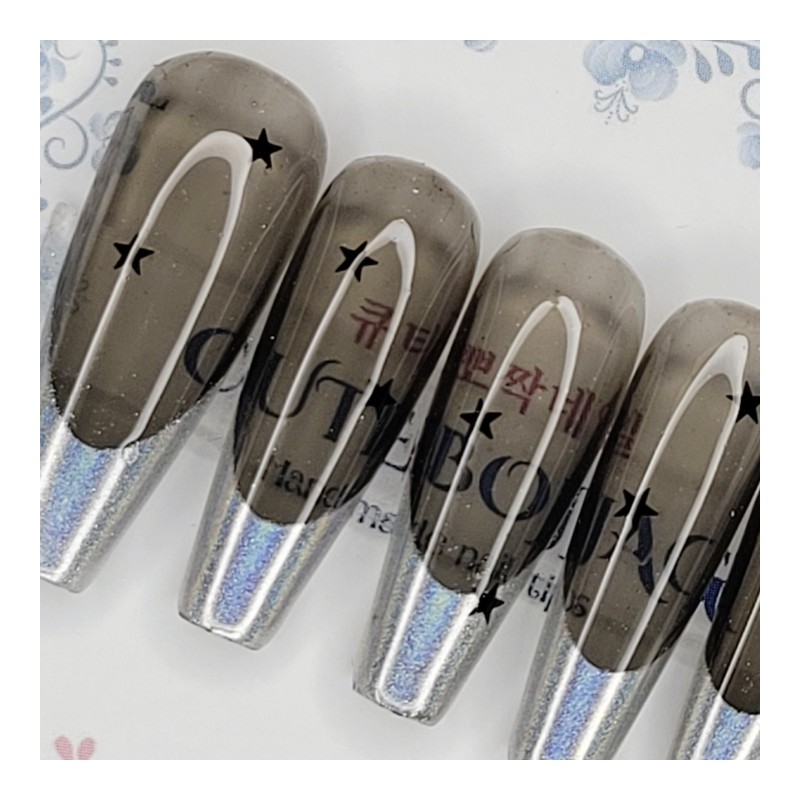 Smoke Aurora handmade nail tip - Oval S / 스모크