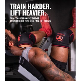 Iron Bull Strength Knee Sleeves 7mm (1 Pair) - Compression Brace & Knee Sleeve For Weightlifting, Powerlifting & Cross Training - Knee Support for Squats - Men & Women (X-Large/Red)