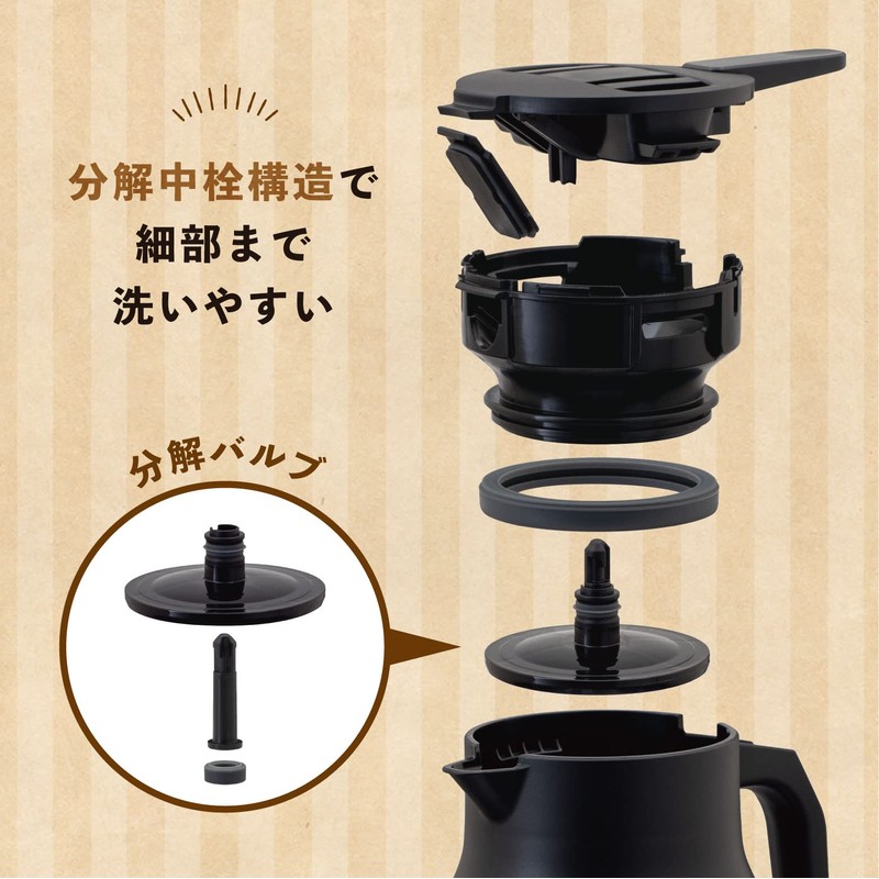 Atlas ACS-1005BK Coffee Server, Unbreakable, Thermal Pot, Thermos, Stainless Steel,