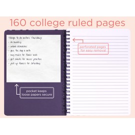 Steel Mill & Co Cute Pink Mini Spiral Notebook, 8.25" x 6.25" Journal with Durable Hardcover and 160 Lined Pages, Navy Dot