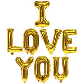 16 Inch Gold I Love You Letter Balloons Foil Mylar Love Balloons for Wedding Anniversary Engagement Valentine Day Romantic Decorations Special Night Party Supplies