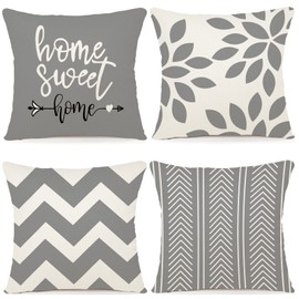 ZWJD Cushion Cover 40 x 40 cm, Set of 4 Decorative Cushion Covers, Outdoor Cushion Covers, Linen Decorative Cushion for Bedroom, Sofa, Chair, Bed, Garden (40 x 40 cm, Grey)