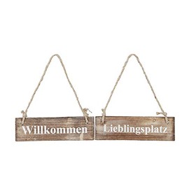 Set of 2 Wall Pictures Sayings 20 x 6 cm Wooden Favourite Place Welcome Signs Door Sign Decorative Sign Hanger Wall Decoration