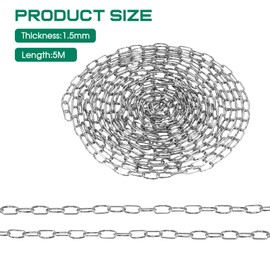 Yeqqzq Stainless Steel Chains,Galvanized Steel, Heavy Duty Welded Link Security Chains, Ideal for Fence, Gate, Door, Bike, Bicycle, Swing, Lock, Lift (1.5mm*5m)