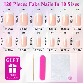 LoveOurHome 120pc French Tips Press on Nails Short Square Fake Nail with Glue Tabs, Nude Acrylic Nails Press on Nails Square French Glue on Nails Short False Nail Artificial Fingernail Stick on Nail