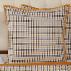 Piper Classics Morning Meadow Plaid Euro Sham, 26" x 26", Cozy Autumn Bedding w/Mustard Crushed Velvet Trim on Edge of Pillow Cover, Fall Bedroom Décor