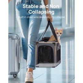 Airline Approved Cat Carrier, Pet Carrier Soft-Sided, Portable Dog Carrier with Stable Structure, TSA Approved Pet Carrier for Pets Less Than 12lbs, Cat Carrier Bag Suitable for Travel, Gray