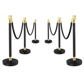 SHAREWIN Black Stainless Steel Stanchions Rope - Crowd Control Barriers with Red Carpet Safety Barrier, Velvet Ropes and Posts & Retractable Belts for Party Theater Weddings, Museums - 6 Pcs