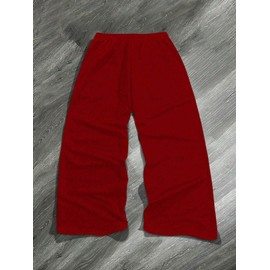 QJQ Men's Wide Leg Baggy Sweatpants Vintage Y2K Striped Track Pants with Pockets Casual Streetwear Red Small