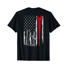 American USA Flag Ironworker Design On Back Vintage Novelty T-Shirt