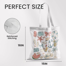 FISWAFY Preppy Beach Tote Bag, Coquette Bow Coastal Summer Preppy Aesthetic Canvas Tote Bag for Women, Beach Gifts for Women Lovers, Reusable Grocery Shopping Bags