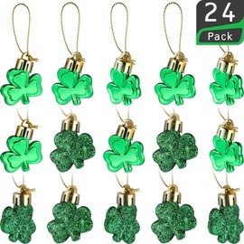 Leinuosen 24 Pieces St Patrick's Day Shamrocks Ornament Good Luck Clover Hanging Bauble for Tree Baubles Table Shelf Festival Decorations (24 Pieces)
