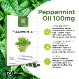 healthspan Healthspan High Strength Peppermint Oil 100mg (180 Capsules) | Helps to Support a Healthy Digestion | One-A-Day & Easy to Swallow Capsule | Vegan
