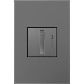 Legrand Adorne Whisper Tru-Universal Dimmer Switch, 700W (Incandescent, Halogen, MLV, Fluorescent, ELV, CFL, LED) (with Wall Plate, Magnesium, 1)