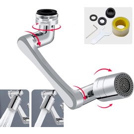 Aireador de llave giratorio de 1440°, extensor de llave de filtro de salpicaduras de gran angular de 1080° + 360°, con 2 modos de salida de agua, extensión de llave universal de latón para fregadero de cocina y baño, plateado