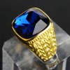 HIJONES Men's Gold Stainless Steel Simple Classic Square Gemstone Rings