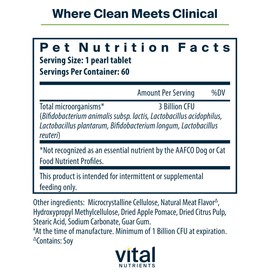 Vital Nutrients Pro Pets Probiotics for Dogs and Cats | Dog Probiotics for Digestive Health, Gut Health, Occasional Diarrhea* | Tasty Meat Flavor | Non-GMO | Hyperbiotics | 60 Micro Tablets