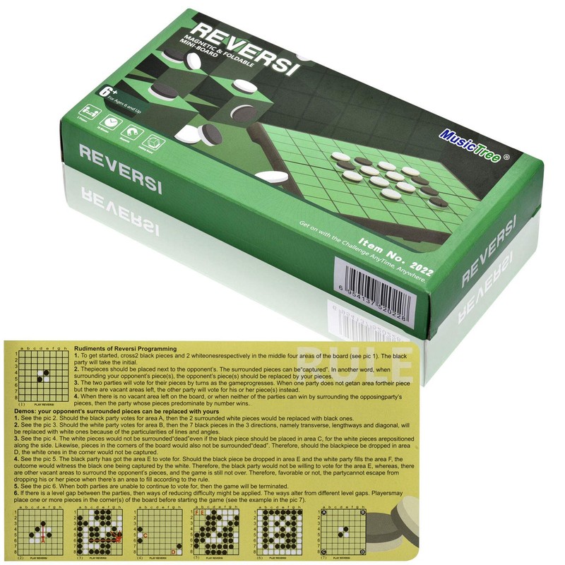 MusicTree Magnetic Reversi Othello Board Game Set with Folding Board