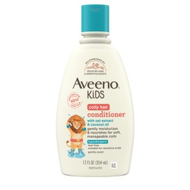 Aveeno Kids Coily Hair Conditioner with Oat Extract & Coconut Oil, Curly Hair Conditioner for Toddlers Detangles & Moisturizes Coils for Healthy-Looking Hair, Hypoallergenic, 12 fl. oz