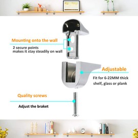 Adjustable Wood/Glass Shelf Bracket Wall Mount, Polished Chrome, 4 Pack