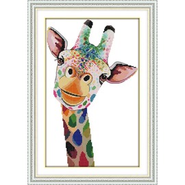 Maydear Cross Stitch Stamped Kits Full Range of Embroidery Starter Kits Beginners for DIY 11CT 3 Strands - Giraffe 14.2×20.5(inch)