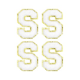 sourcing map 4Pcs Chenille Letter Patches Iron on Letter Patches White Alphabet S 3in Height for Clothing, Shoes, Hats, Backpacks