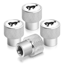 iPick Image for Ford Bronco in White on Silver Chrome Aluminum Tire Valve Stem Caps