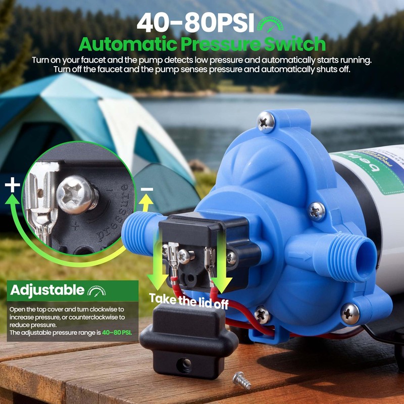 Deccasa 12V 3.5 GPM Diaphragm Water Pump for RV, Marine