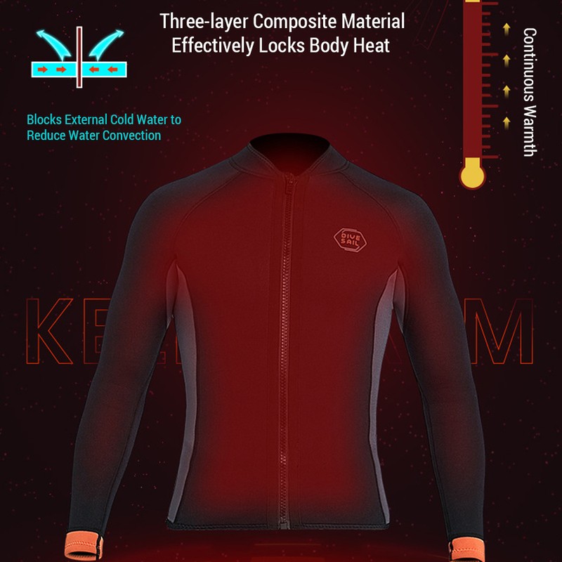 Women 3mm Neoprene Long Sleeve Wetsuit Top Warm Front Zipper