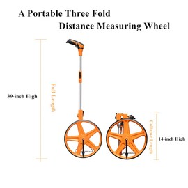 FLZOSPER Measuring Wheel Portable Three Fold 13-Inch Measures Up To 99,999.9 Feet Perfect surveying Tool For Distance Measurment (Orange)