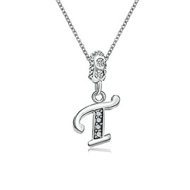 KunBead Jewelry 18 inch Letter T Initial Crystal Alphabet Name Charm Pendant Necklace Womens