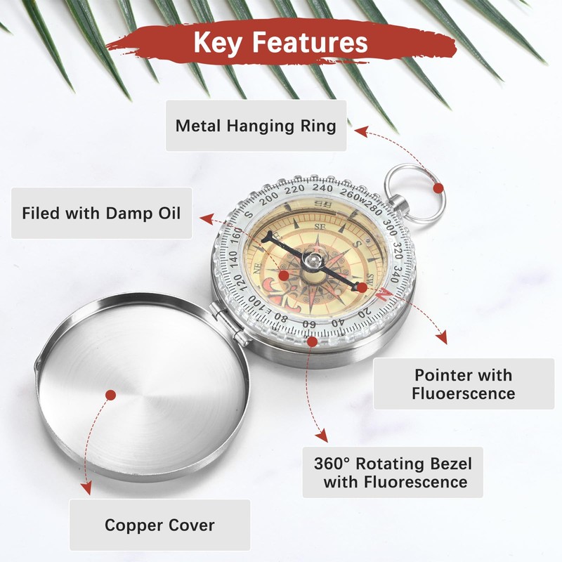 TIXIPEM Camping Survival Compass [2PCS] - Copper Clamshell Classic Pocket
