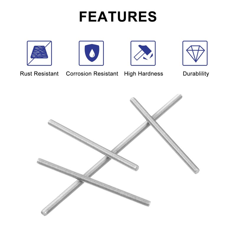 QUARKZMAN 16 Pieces Threaded Rods, M3 x 65 mm, 304
