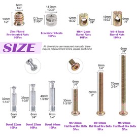 125Pcs 3-in-1 Bolt Nut Connection Crib Screws Kit,Cam Fitting with Furniture Eccentric Fitting Furniture Side Connecting Pre-Inserted Nut Screw Eccentric Wheel