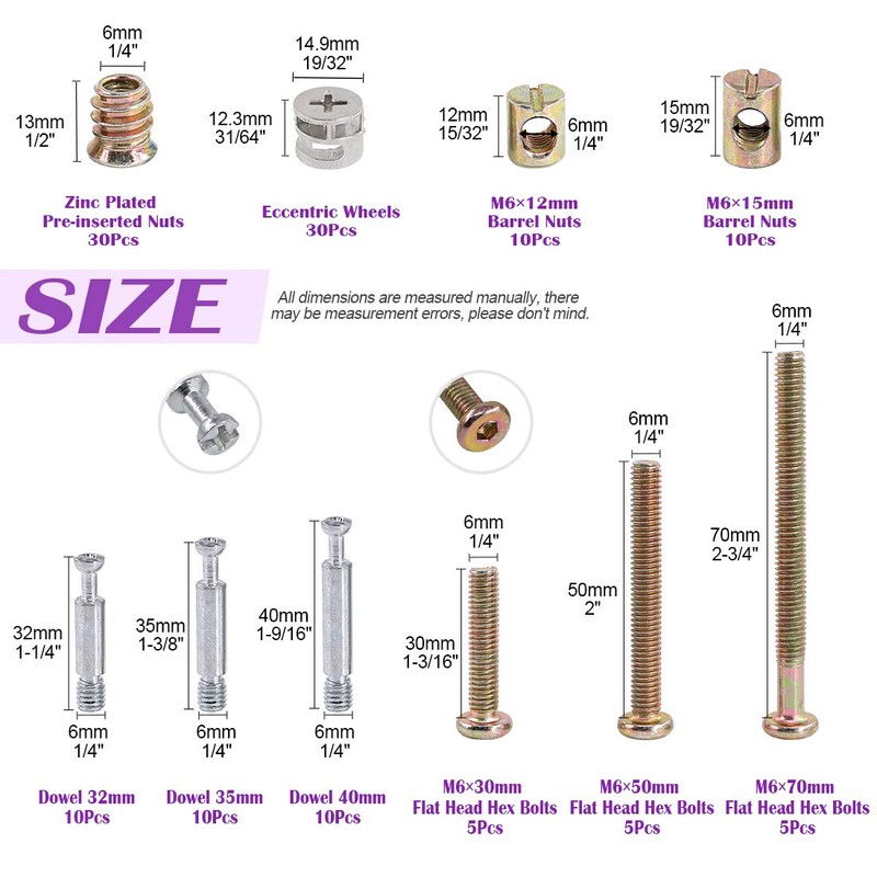 125Pcs 3-in-1 Bolt Nut Connection Crib Screws Kit,Cam Fitting with