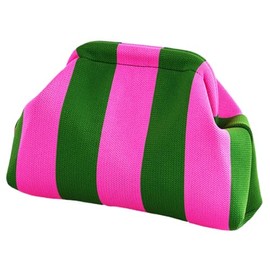 DIHKLCIO Clutch Purses for Women Summer Beach Woven Crochet Handbag Dumpling Striped Ruched Cloud Purse colorblock Evening Bag pink green