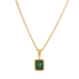 Adjustable Vintage Luxury Gold Colour Trendy Rectangular Pendant Necklace Women's Niche Design Sparkling AAA Cubic Zirconia Simulated Green Emerald (Emerald Elegance)