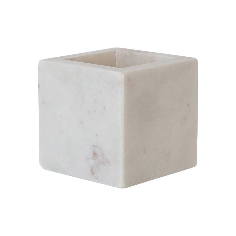 Creative Co-Op Square Marble Container, White