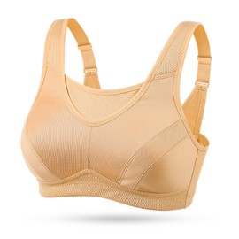 Wingslove - brasier deportivo sin aros de alto impacto para mujer, de cobertura completa, sin cordones, control de rebote, Crema Nude, 40B