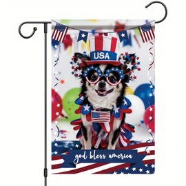 Starlit Patio Patriotic God Bless America Dog Garden Flag 4th of July Flag 12x18 Inch Double Sided Memorial Day Fireworks House Flags for Independence Day Outdoor Decor