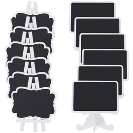 GORGECRAFT 12Pcs 2 Styles Mini Chalkboard Sign Small Wooden Chalkboard Labels Replacement Stickers Wood Frame Chalk Board with Easel Stand for Food Restaurant Tabletop Display Banquet Coffee Shop