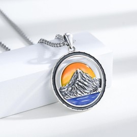 YueYuan Berg Necklace for Men 925 Sterling Silver Mountain Sun Pendant Nature Jewellery Gifts for Nature Lovers Skiers Hikers Campers Climbers, Sterling Silver, No Gemstone