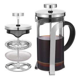 French Press Coffee Maker Carafe Coffee Presser Heat Resistant Glass with 3 Level Filtration System Stainless Steel Brews Coffee and Tea Press 12 Oz