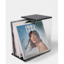 AceLuste Vinyl Record Storage Rack, 40LPs+ Capacity Wooden Vinyl Albums Display Organizer with Acrylic Board, Quick Assembly Retro Style Record Storage Box for CD, Magazine, File