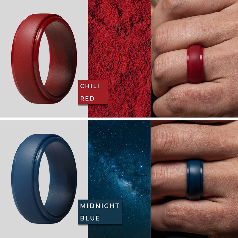 ThunderFit - Anillo de silicona para hombre, borde escalonado, alianza
