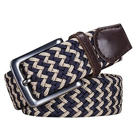 AGEA Cinturón de cintura trenzado elástico para hombres y mujeres, Caqui Azul Oscuro, Waist 32"-35"