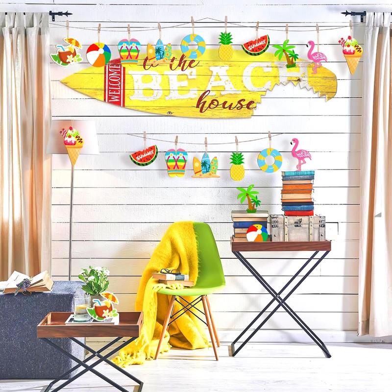 Wooden Summer Ornaments for Tree 27 PCS,9 Styles DIY Unfinished