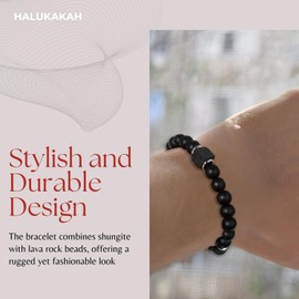 Halukakah Men's Shungite Bracelet with Lava Stone Beads - for Birthday, Graduation, Retirement, Natural Stone, Christian Gift for Sons, Fathers, Husbands, Boys and Teenagers, Stone, No gemstone