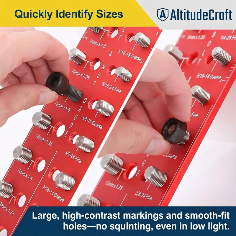 AltitudeCraft Thread Checker – Rustproof Nut and Bolt Identifier Gauge