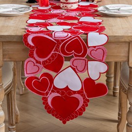 Camino de mesa para el día de San Valentín, bordado de corazón rojo dulce para el día de la madre, aniversario de boda, propuestas de matrimonio, compromisos, eventos románticos, decoración de fiestas
